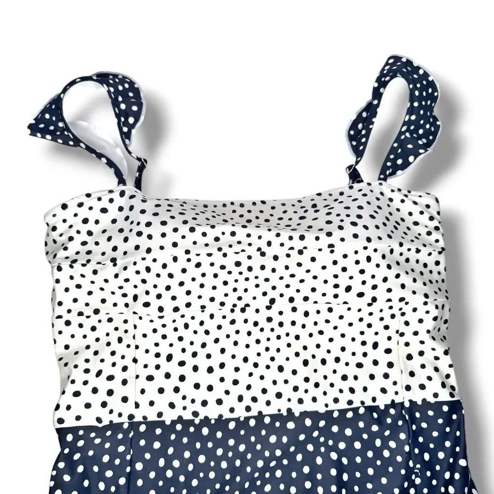 Summersalt The Ruffle Oasis One-Piece Swimsuit Black Cream Polka Dot Women’s 12 - Picture 7 of 10